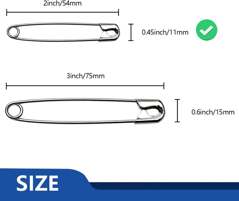 ZIPCCI 2 inch Safety Pins, 200Pcs Large Safety Pins Heavy Duty, Steel Wire - Image 2